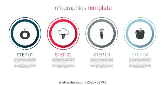 Set Peach fruit, Broccoli, Carrot and Apple. Business infographic template. Vector