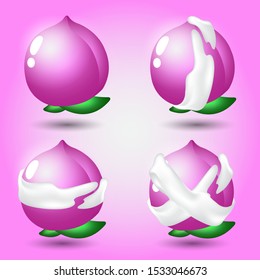 Set of peach fruits. Items for match 3 games, Assets Vector for web or game design.
