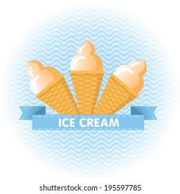 set of peach ice-cream on a blue background