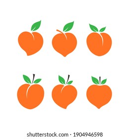 Set of Peach icon, Peach fruit, Cute Peach, Fresh Peach vector isolated on white background.