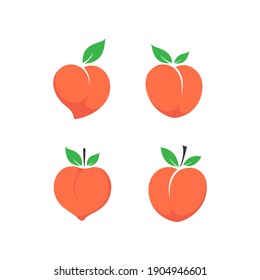 Set of Peach icon, Peach fruit, Cute Peach, Fresh Peach vector isolated on white background.