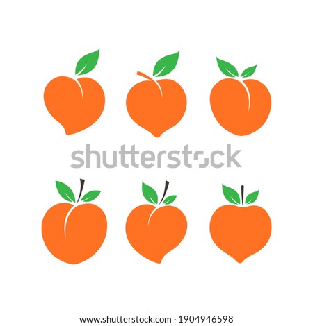 Set of Peach icon, Peach fruit, Cute Peach, Fresh Peach vector isolated on white background.