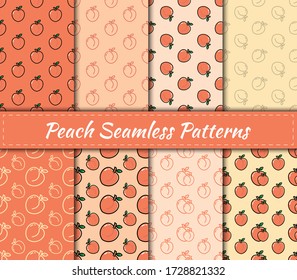 Set of Peach Seamless Patterns. vector illustration fruit collection. Background design for tea, juice, natural cosmetics, sweets and candy, food packaging, vintage or any product.