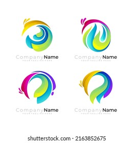 Set peacock logo and 3d colorful icons, bird logos