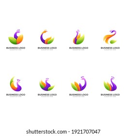 Set peacock logo with colorful design illustration, 3d design template