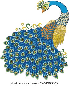 set of peacock motif on white