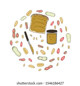a set of peanuts and peanut butter on a white background