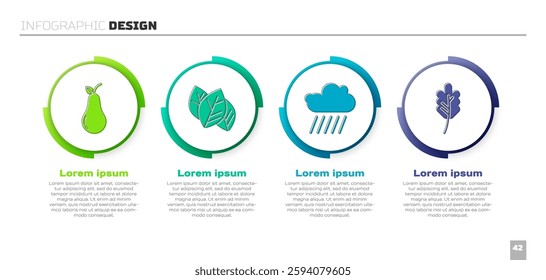 Set Pear, Leaf or leaves, Cloud with rain and Leaf or leaves. Business infographic template. Vector