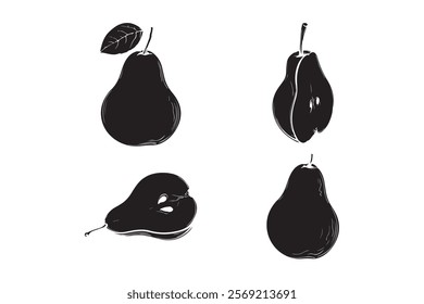 Set of pear silhouettes, vector pear icons.