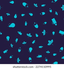 Set Pear, Thermos container, Acorn and Leaf on seamless pattern. Vector