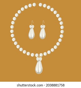 Set of pearl beads, earrings on the background. Pearl jewelry is stylish and luxurious. Design of postcards, banners, printing on fabric, covers