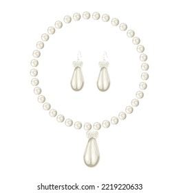 Set of pearl beads, earrings on the background. Pearl jewelry is stylish and luxurious. Design of postcards, banners, printing on fabric, covers