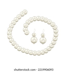 Set of pearl beads, earrings on the background. Pearl jewelry is stylish and luxurious. Design of postcards, banners, printing on fabric, covers