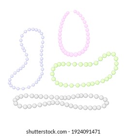 Set of pearl beads on a white isolated background in a flat style, cartoon. Vector drawings for holiday decorations, greeting cards, labels, invitations, gift wrapping.