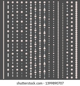 Set of pearl borders isolated on gray background. Vector dividers for decoration, wedding invitation or greeting cards, banners.