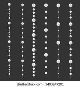 Set of pearl borders isolated on gray background. Vector dividers for decoration, wedding invitation or greeting cards, banners.