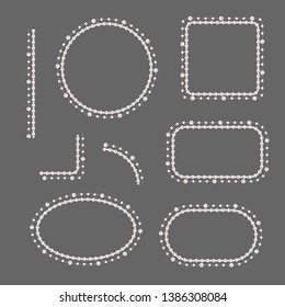 Set of pearl frames isolated on gray background. Vector elements for wedding decoration, banners, cards, invitation. Elegant cream pearls borders and corners.