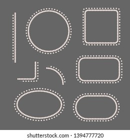 Set of pearl frames isolated on gray background. Vector elements for wedding decoration, banners, cards, invitation. Elegant cream pearls borders and corners.