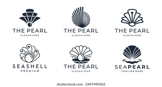 set of pearl logo design inspiration. abstract collection of various seashells isolated on white background