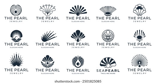 Set of pearl logo. shell icons Vector illustration.