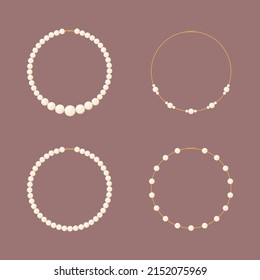 Set of pearl necklaces. Vector illustration