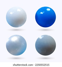 Set of pearl silver, pink and gold spheres with glares icons isolated on white background, vector illustration.