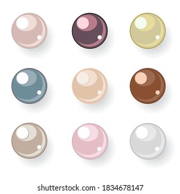 
Set of pearl spheres of different colors isolated on white background, vector illustration in cartoon style