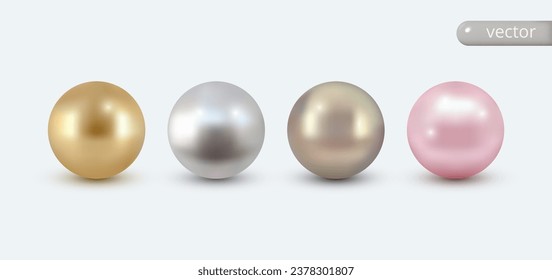 Set of pearles isolated. Realistic 3d vector