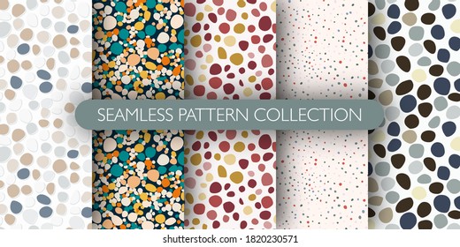 Set of pebble doodle patern. Abstract stones backdrop collection. Decorative backdrop for wallpaper, textile, wrapping, fabric print. Vector illustration.