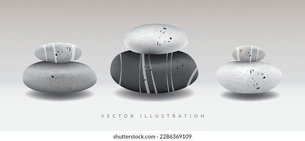 Set of pebble rocks isolated on white, vector illustration