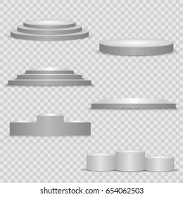 set of pedestal, podium and platform illuminated. Vector illustration.