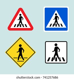 Set of pedestrian crossing sign isolated on background. Vector illustration. Eps 10.