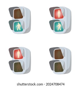 Set of pedestrian traffic light. Vector illustration.