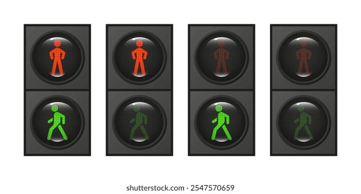 Set of pedestrian traffic lights. 