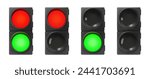 Set of pedestrian traffic Lights. Realistic electric lights with all two colors on and single color on. Street regulation system signals, road safety in the city, isolated on white background. vector