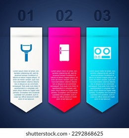 Set Peeler, Refrigerator and Gas stove. Business infographic template. Vector