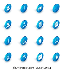 Set Pen, Computer monitor with keyboard and mouse, Pie chart infographic, Teacher, Stationery knife, Workplace table lamp open book, Exam paper incorrect answers survey and Calculator icon. Vector