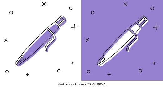 Set Pen icon isolated on white and purple background.  Vector