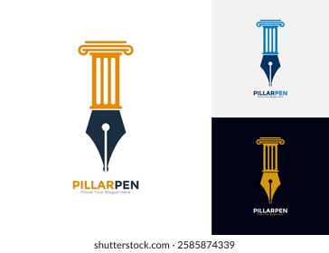 Set of pen law pillar Logo design vector. Suitable for education, law firm and legal symbol