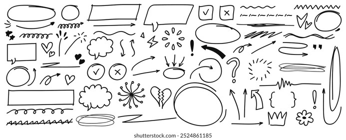 Set of pen line doodle element vector. Hand drawn doodle element collections.Vector illustration