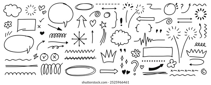 Set of pen line doodle element vector. Hand drawn doodle element collections.Vector illustration