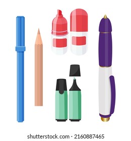 Set. Pen, marker, felt-tip pen, proofreader, pencil. Creative kit. Vector. Graphics. For Web Design.