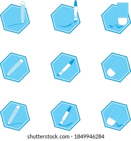set of pen, pencil & eraser icons for software, apps, web or presentations