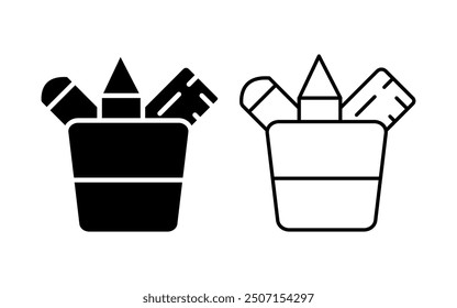 Set of Pen Pencil holder icon line and filled vector illustration. Education sign