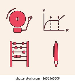 Set Pen, campana de alarma, infografía de gráfico circular e icono de Abacus. Vector