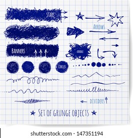 Set of pen sketch grunge objects for your design. Vector illustration.