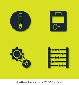 Set Pencil, Abacus, Timing belt kit and Exam paper with incorrect answers icon. Vector