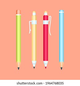 conjunto de lápiz y ballpoint. diseño moderno de papel plano