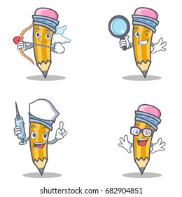 Set of pencil character with cupid detective nurse geek
