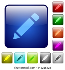 Set of pencil color glass rounded square buttons